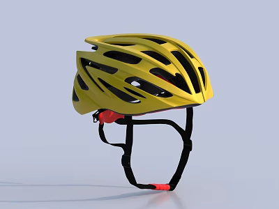 Yellow Bicycle Helmet With Aerodynamic Design Ventilation Holes And Adjustable Black Strap 3d model