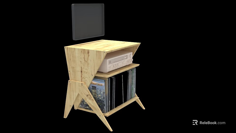 Wooden Shelf With Headphone Speaker System CD Storage And Display Screen 3d model 