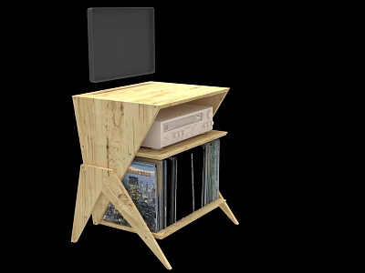 Wooden Shelf With Headphone Speaker System CD Storage And Display Screen 3d model