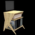 Wooden Shelf With Headphone Speaker System CD Storage And Display Screen