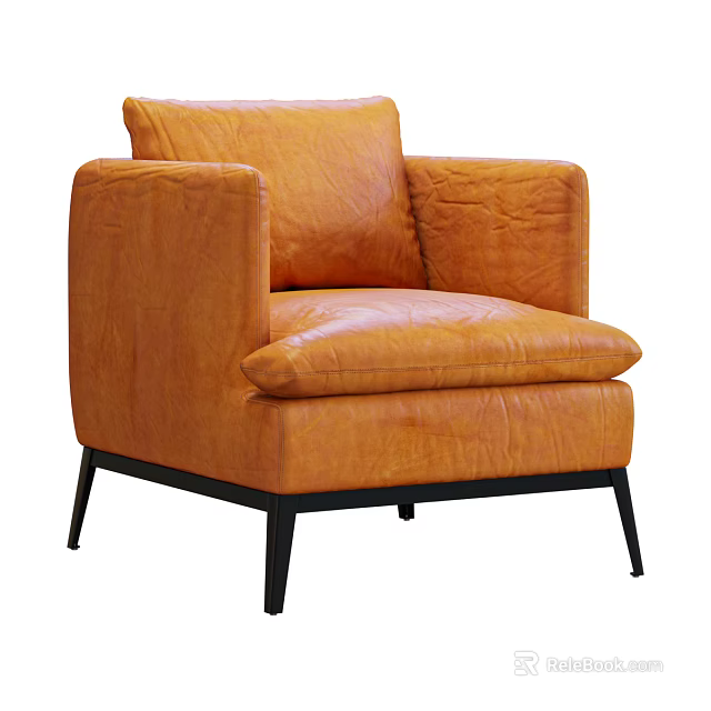 Modern Orange Leather Single Sofa With Black Metal Legs And Comfortable Design 3d model 