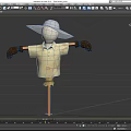 Detailed Game Film Character Scarecrow With Straw Hat Shirt And Wooden Pole