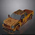 Orange Rusty Pickup Truck With Weathered Exterior And Blue Windshield
