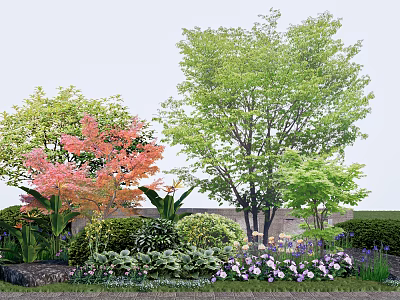 Flower Beds and Flower Pots with Colorful Garden Flowers and Lush Green Plants 3d model