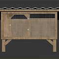 Wooden Chicken Coop With Metal Mesh Doors And Corrugated Roof On Dark Background