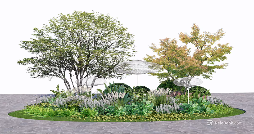Diverse Flowers and Plants in Garden Landscape With Various Trees and Green Foliage 3d model 