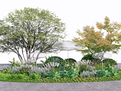 Diverse Flowers and Plants in Garden Landscape With Various Trees and Green Foliage 3d model