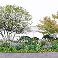 Diverse Flowers and Plants in Garden Landscape With Various Trees and Green Foliage