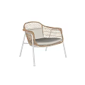 Stylish Rattan Leisure Chair With White Metal Frame And Cushioned Seat