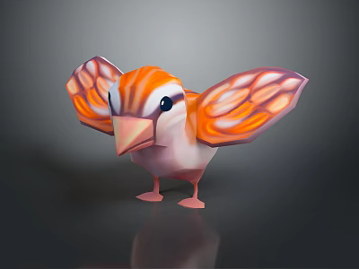 Cartoon Style Bird With Orange And White Feathers And Butterfly Like Wings 3d model