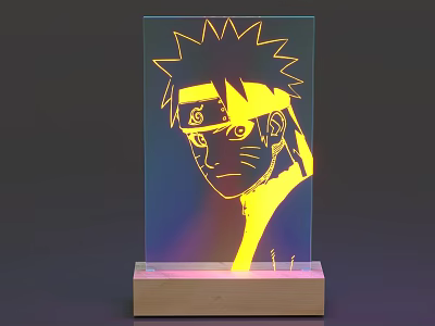 3D Anime Character LED Lamp with Wooden Base and Transparent Acrylic Body 3d model