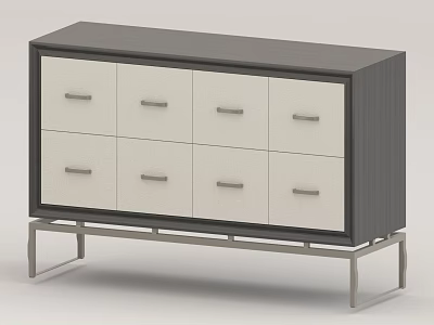 Modern Storage Cabinet With Multiple White Drawers And Metal Frame Handles 3d model