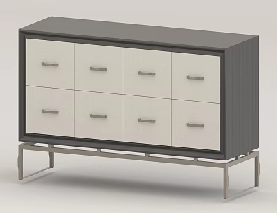 Modern Storage Cabinet With Multiple White Drawers And Metal Frame Handles 3d model