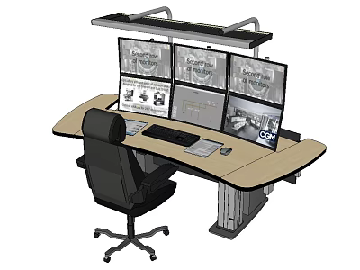 Modern Office Desk Setup With Multiple Monitors Ergonomic Chair And Desktop Organization 3d model
