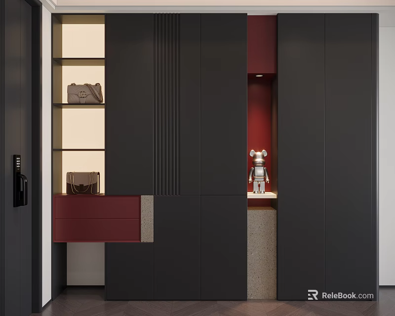 Modern Luxury Style Entrance Shoe Cabinet With Open Display Areas And Sufficient Storage Space 3d model 