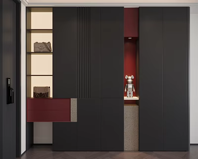 Modern Luxury Style Entrance Shoe Cabinet With Open Display Areas And Sufficient Storage Space 3d model