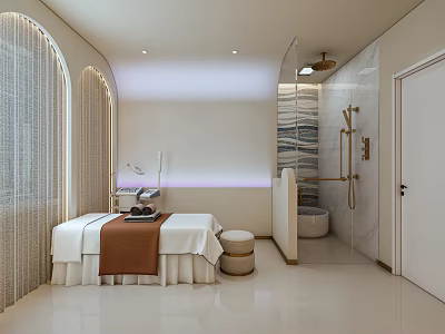 Modern SPA Sauna Interior Design With Massage Bed Shower Area And Soft Lighting 3d model