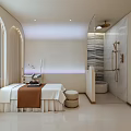 Modern SPA Sauna Interior Design With Massage Bed Shower Area And Soft Lighting