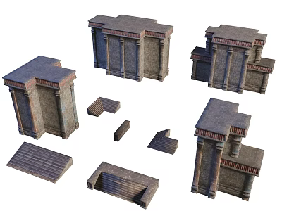 Classic Durable Wooden And Stone Architectural Components With Columns Steps Bases And Platforms 3d model
