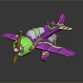 Colorful Toy Airplane Model With Purple Green Body And Wooden Propeller
