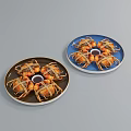 Tied Fresh Crabs Served on Brown and Blue Plates with Central Sauce