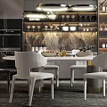 Elegant Modern Restaurant Interior Design With Dining Table Chairs Pendant Lights And Wine Racks
