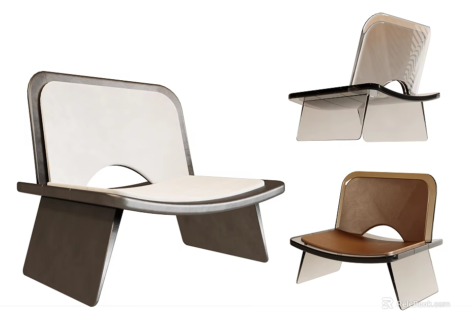 Modern Minimalist Leisure Chairs With Curved Backrest And Various Color Options 3d model 