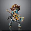 Colorful Anime Girl Holding Decorative Guitar With Red Hair And Blue Outfit