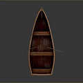 Small Classic Wooden Boat With Oars And Smooth Wooden Structure On Dark Background