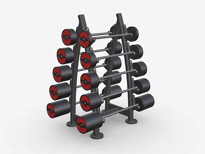 Sports Equipment Multi Tier Dumbbell Rack With Red Weight Plates And Black Frame 3d model
