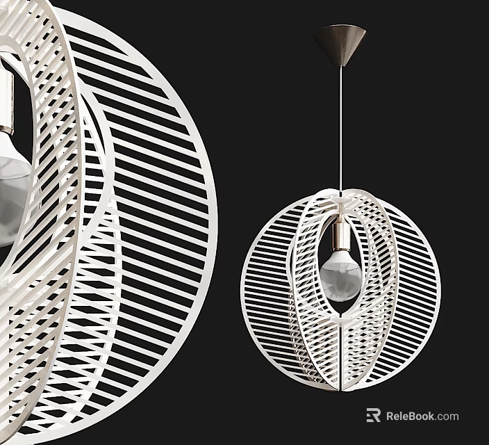 Modern Circular Chandelier With Openwork Striped Structure And Visible Bulb For Contemporary Home Decor 3d model 