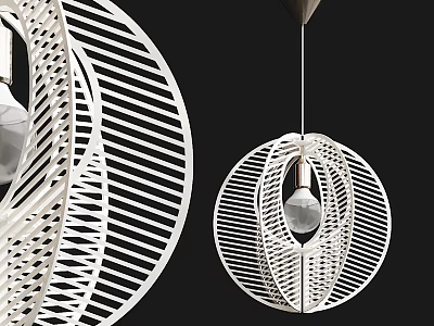 Modern Circular Chandelier With Openwork Striped Structure And Visible Bulb For Contemporary Home Decor 3d model