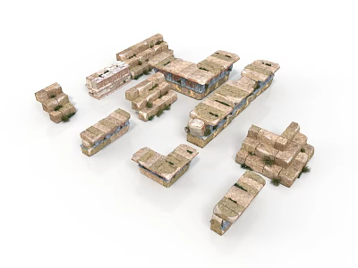 Ancient Stone Building Models With Different Shapes And Window Door Details 3d model