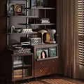 Modern Wooden Storage Cabinet With Drawers Shelves And Decorative Items