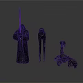 Robe Clad Character With Sword And Tall Slender Scorpion Like Creatures Figurines