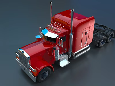 Red Modern Truck Cab With Tall Exhaust Pipes Chrome Accents And Black Tires 3d model