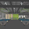 Modern Fitness Gym With Pool Tables And Green Plants In Open Space