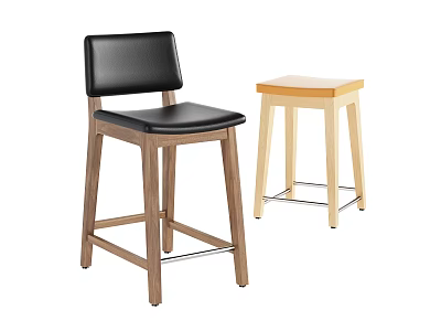 Modern Bar Stools With Black Leather Seat And Light Wood Frame Design 3d model