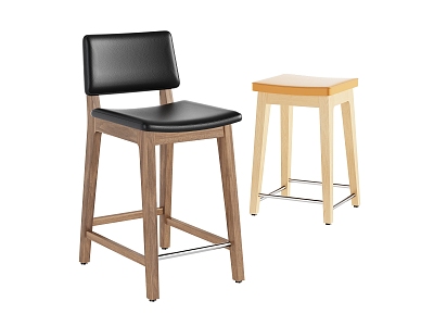 Bar Chair Bar Stool Combination Simple Fashion Elegant Solid Wood Leather 3d model