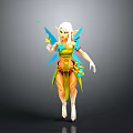 Vibrant Fairy Elf Character With Blue Wings Green Yellow Outfit And Floral Decorations