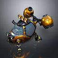 Yellow And Black Mechanical Robot 3D Model With Round Components Mechanical Arms And Bulb Eyes