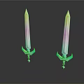 Twin Swords With Green Base And Colorful Light Effects On White Background