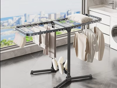 Indoor Clothes Drying Rack In Laundry Room Holds Clothes Shoes Pillow 3d model
