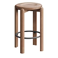 Two Stylish Bar Stools In Brown And Black With Wooden Legs And Metal Footrest Rings