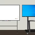 Whiteboard With Markers And Blue Screen Monitor On Mobile Stands In Office