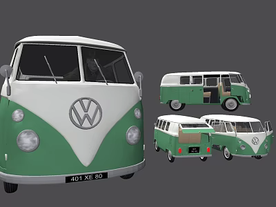 Vintage Volkswagen Van In Green And White With Multiple Exterior Views 3d model