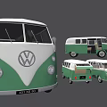 Vintage Volkswagen Van In Green And White With Multiple Exterior Views
