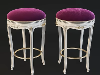 White Stools With Purple Velvet Seats Golden Decorations And Foot Rings 3d model