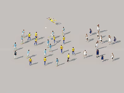 Group of People Playing Soccer Match with Goalkeeper and Colored Jerseys 3d model