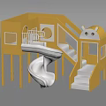 Yellow Children's Play Equipment with Two Level Platform Slide Staircase and Cat Face Design